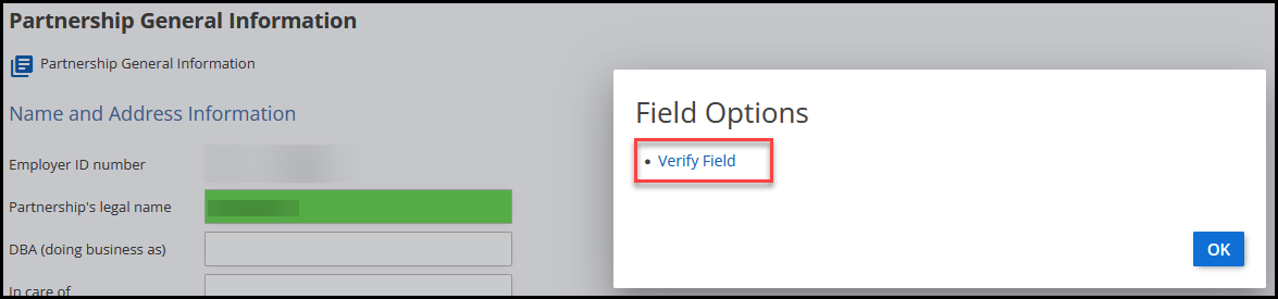 Verify Field option